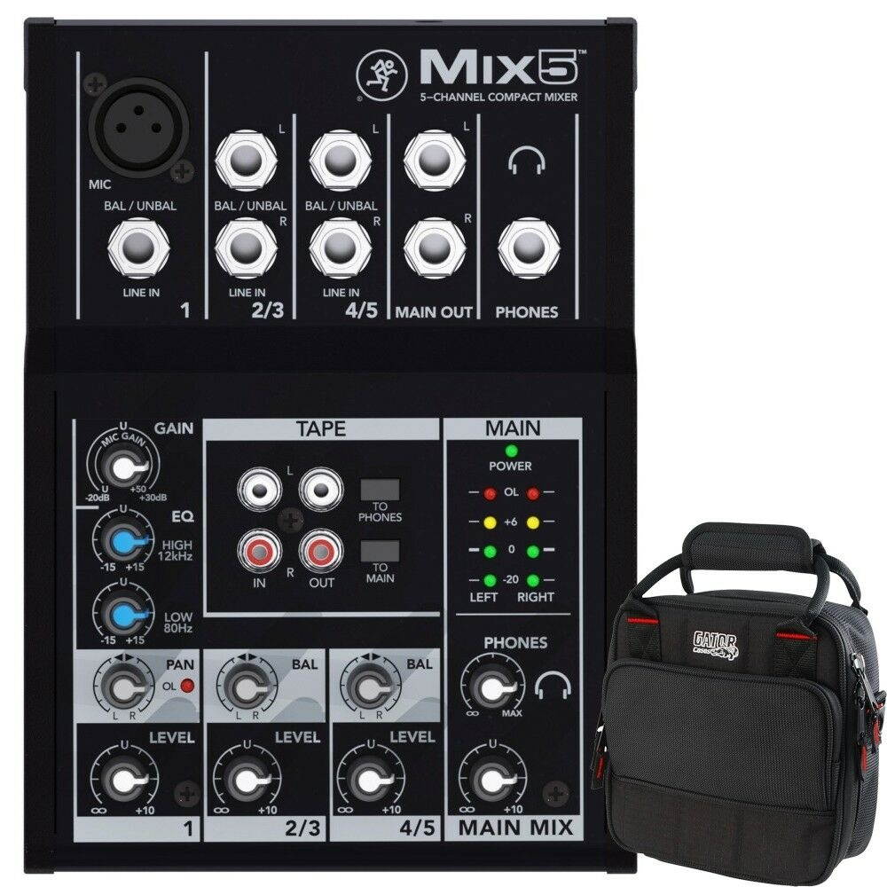 Mackie Mix5 5-Channel Compact Analog Mixer + Gator Padded Equipment Carry Bag