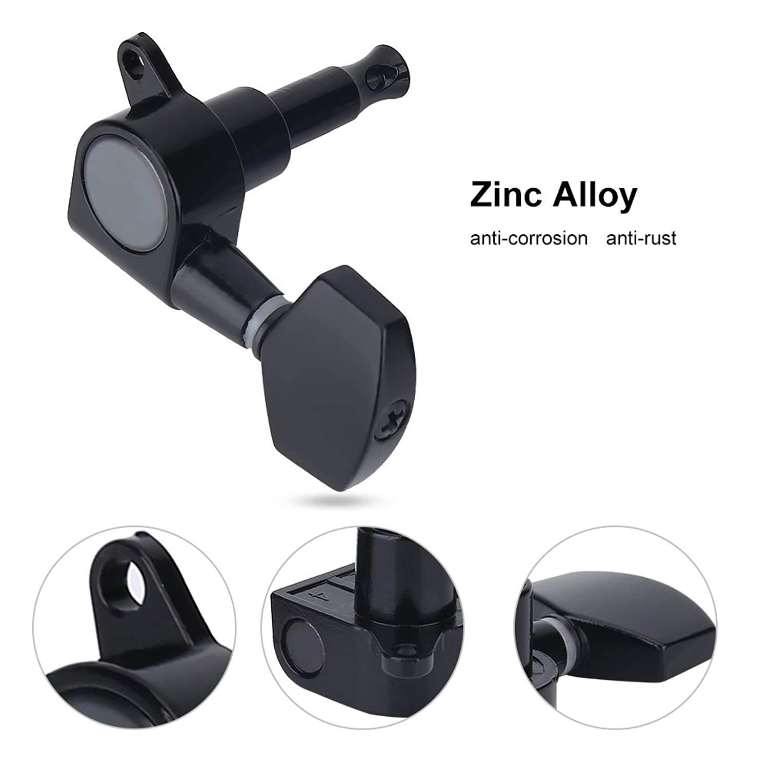 VGEBY 3 Pairs Guitar Pegs, 3L 3R Black Closed Zinc Alloy Machine Heads for Folk/Electric Guitar