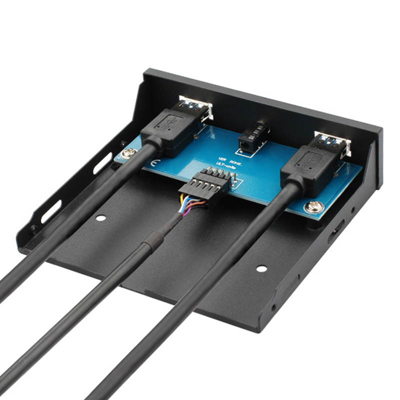 3.5" Internal Floppy Bay Front Panel Motherboard Mainboard USB 3.0 20Pin Header to 2 Port USB 3.0 Female Hub Adapter Bracket w/ 4-Pole 3.5mm Jack HD Audio Mic Connector