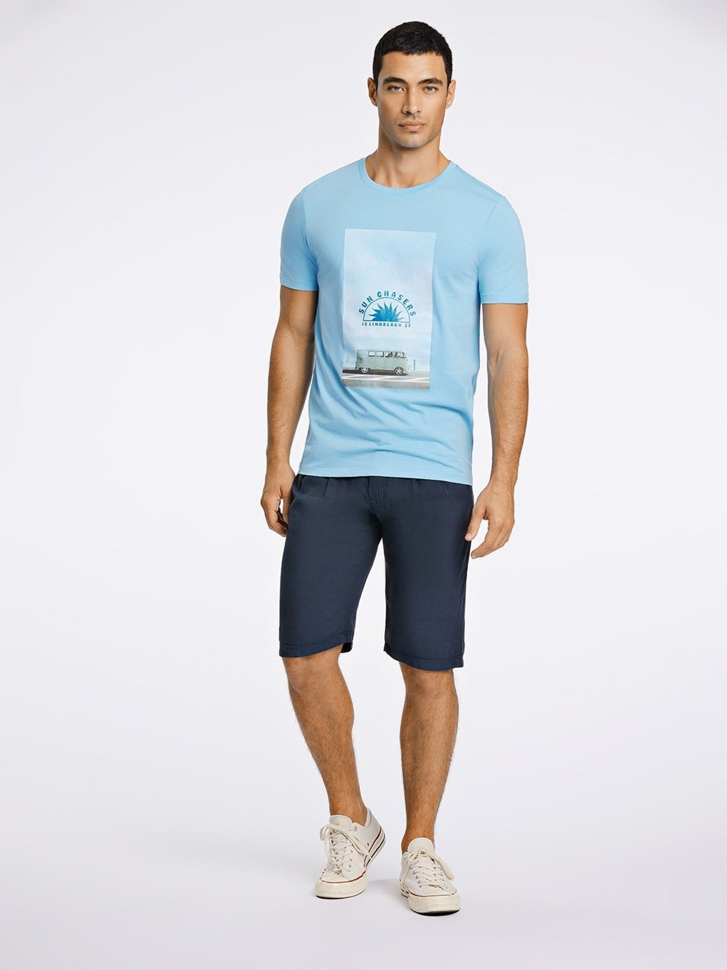 Lindbergh Blue Regular Fit Printed T-Shirt