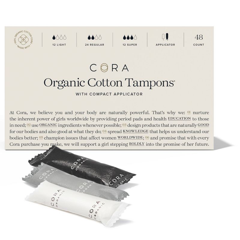 Cora Organic Tampons Mix Pack - Light/Regular/Super - 48ct