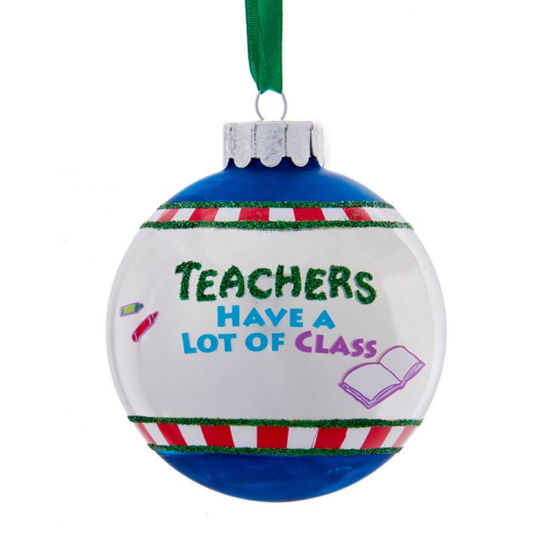 Kurt S. Adler 3" Glittered "Teachers Have a Lot of Class" Ball Christmas Ornament - Blue/White