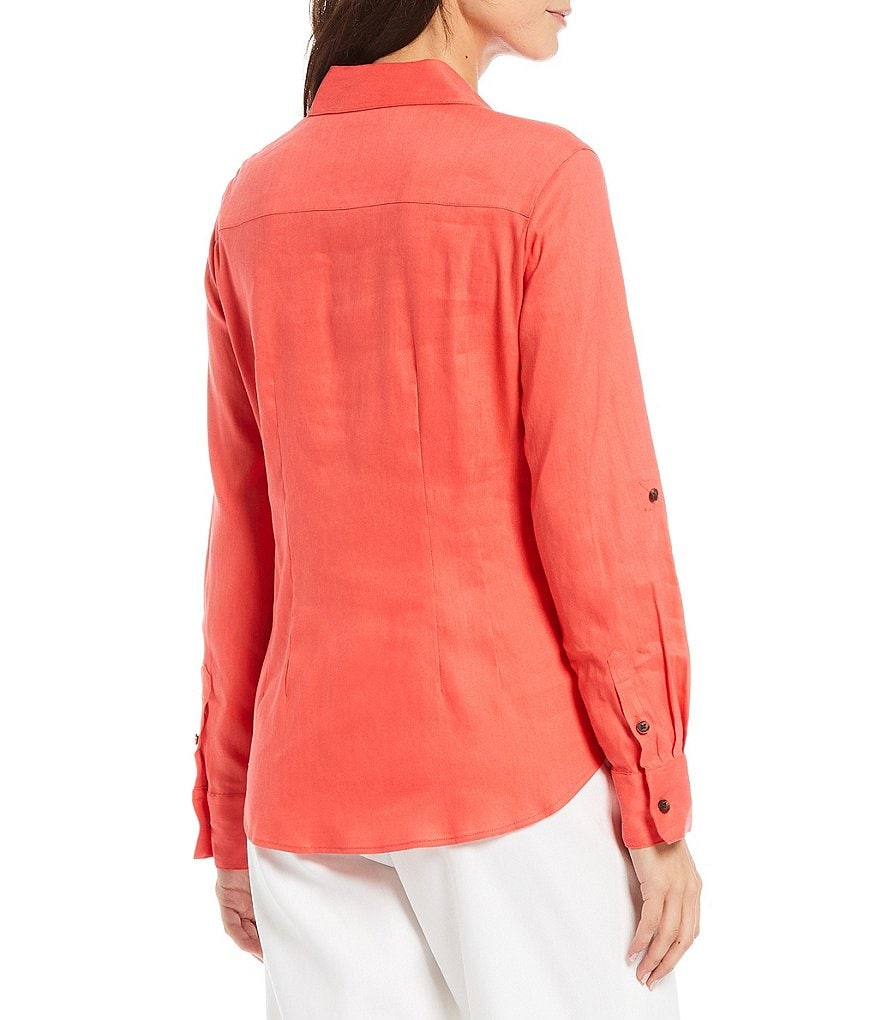 Preston & York Sam Stretch Linen Blend Button Down Long Sleeve Top