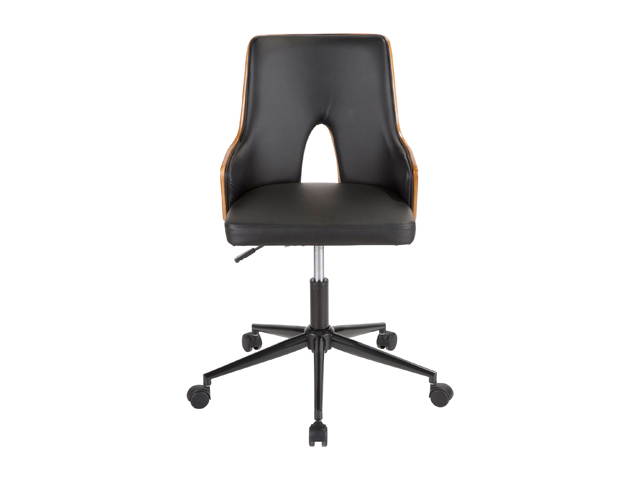 Stella Mid-Century Modern Office Chair in Walnut Wood and Black Faux Leather by LumiSource