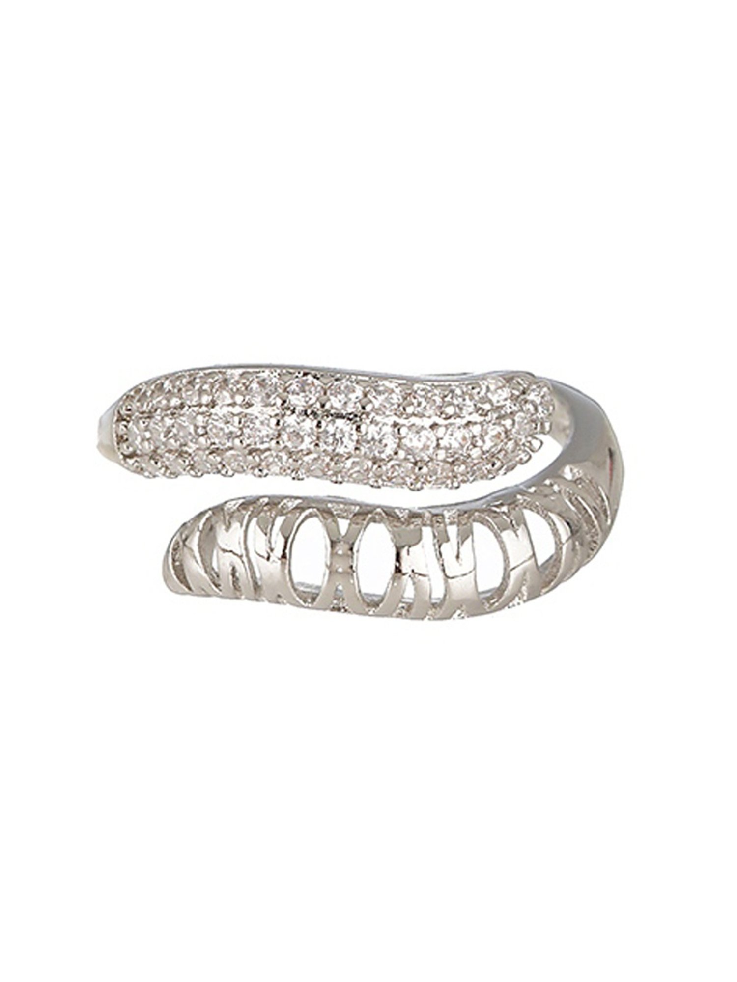 Prita by Priyaasi Wave AD Silver-Plated Cuff Bracelet & Ring Set