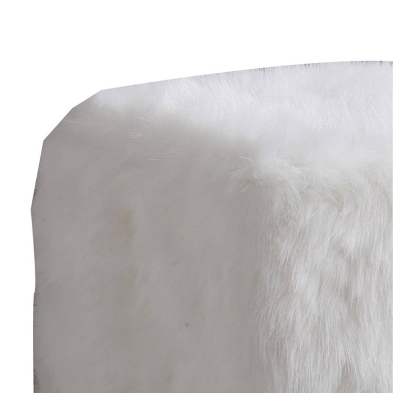 Faux Fur Upholste Wooden Ottoman White - Benzara