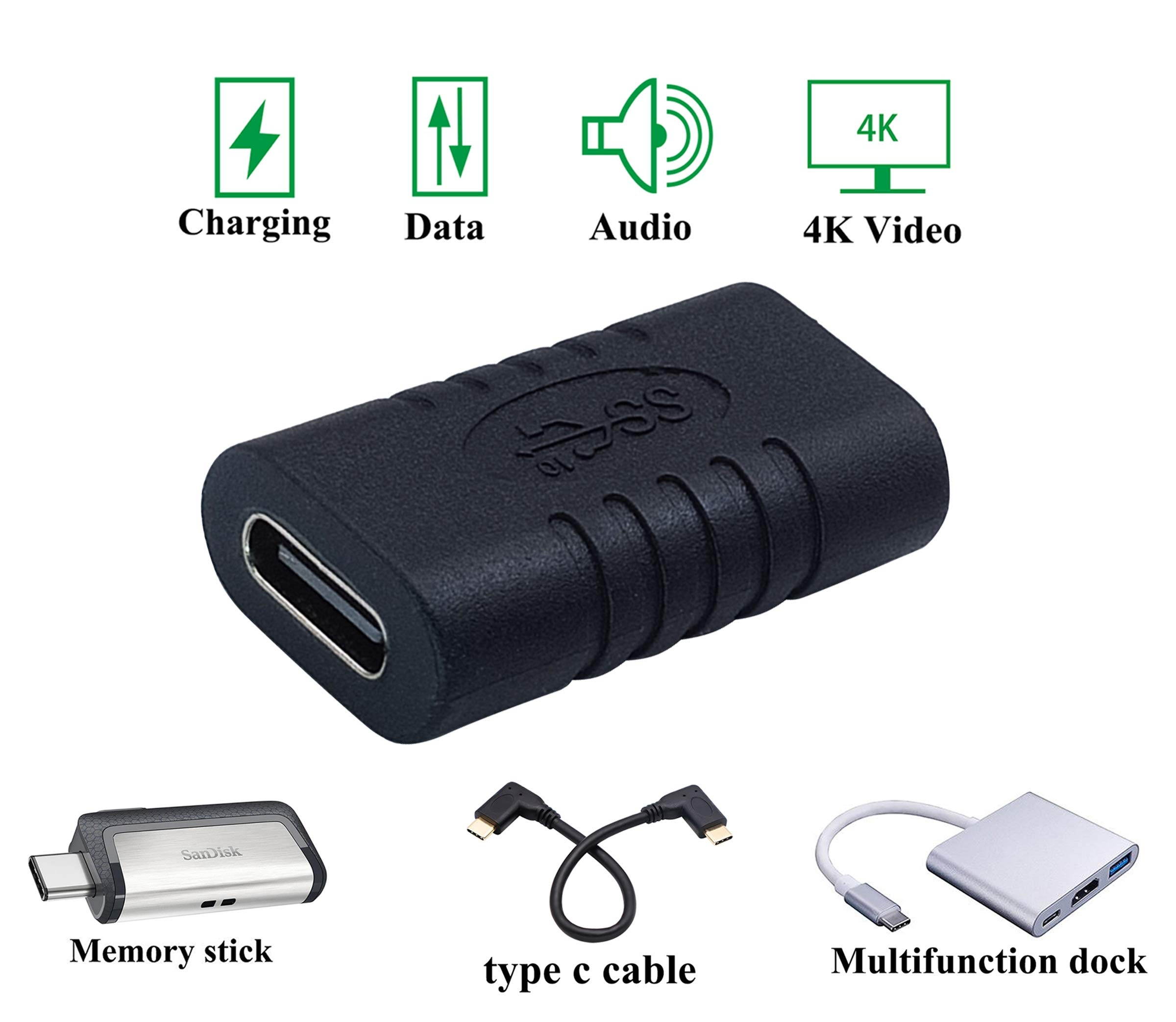 Type C USB Adapter, Gen 2 (10Gbps) 3A USB-C 3.1 Type C USB Female to Female Extension Adapter Supports Charging, Data, Audio, Video Adapter for Laptop, Phone,MacBook USB C HUB (2Pack-F/F)