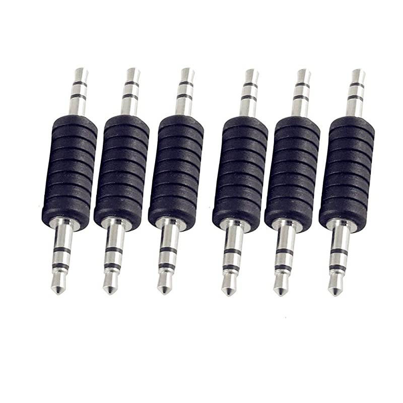 6PCS 35mm Jack to 35mm Audio Male Adapter ConnectorsPlastic and Metal Black