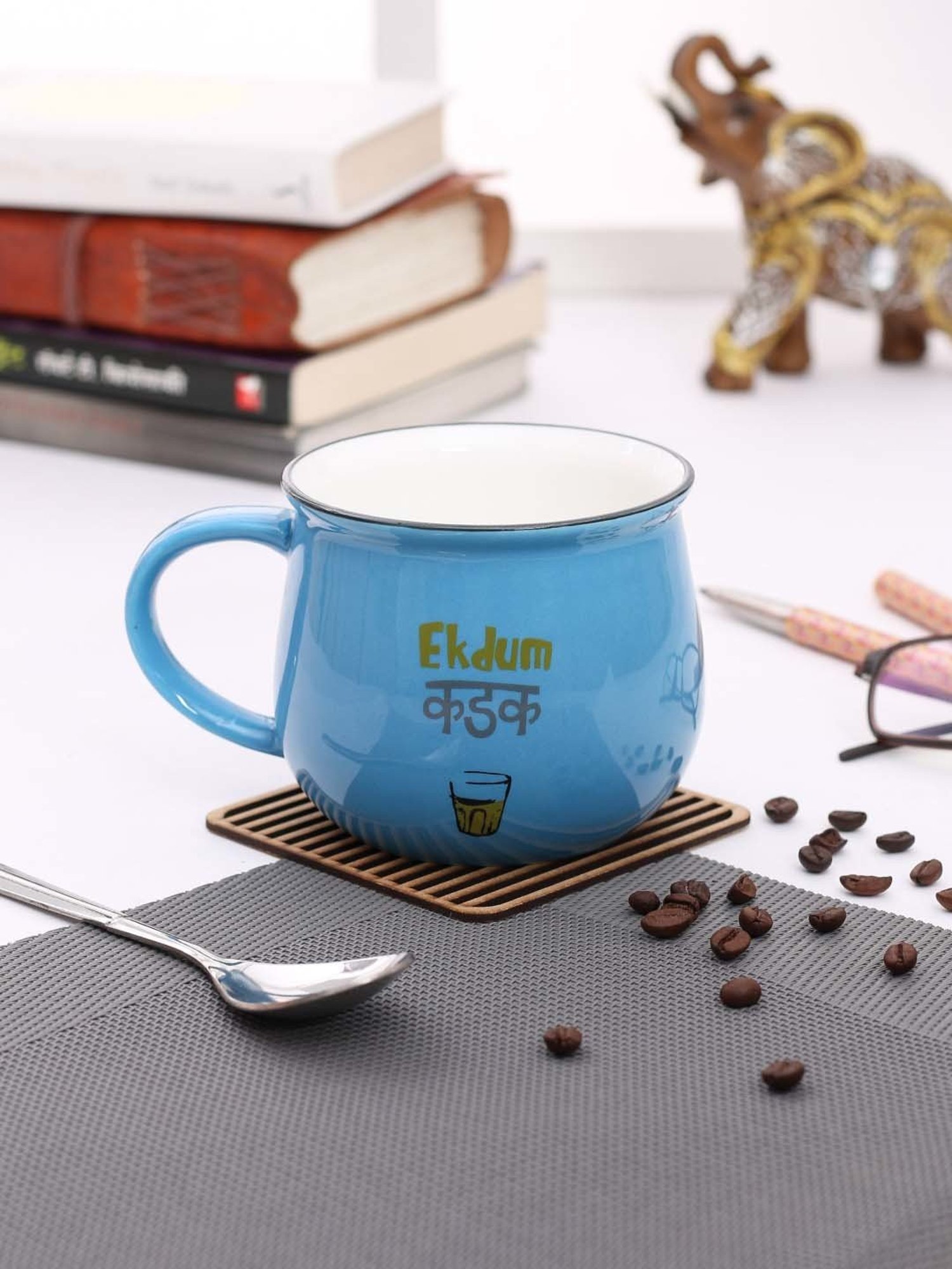 JCPL Blue Ceramic 10.2 cm Milk Mug (0.47 L) - Set of 2