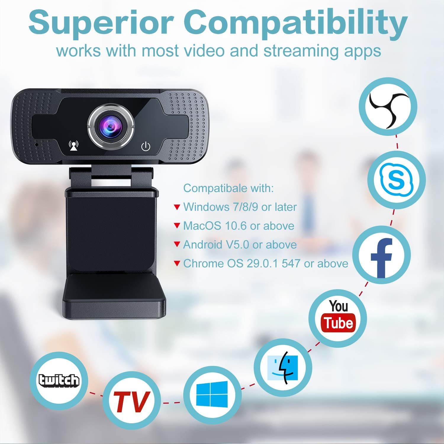 Webcam 1080P HD Live Streaming Webcam USB Plug and Play Web Camera for PC Laptop Desktop with 90-Degree Wide Angle Microphone for Video Conference Recording Gaming, Video Calling