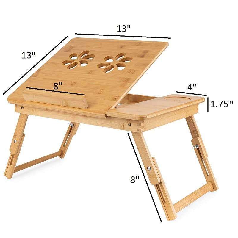 Bed Tray Table and Laptop Desk (Bamboo) Tilting Surface for Reading, Tablets, Serving, and Eating Food | Lap Desk with Adjustable Legs | Kids, Adults