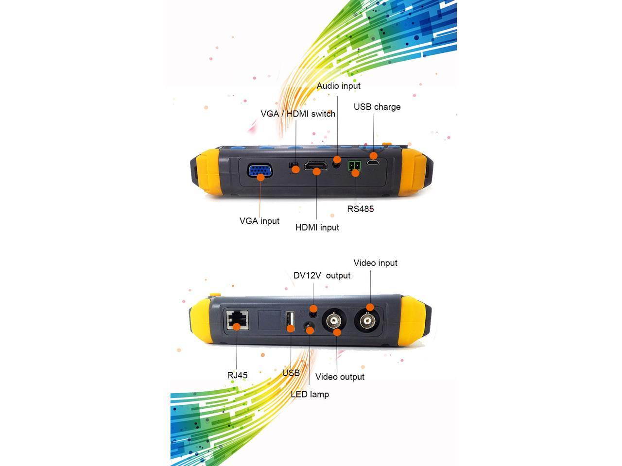 5 Inch CCTV Tester 5MP AHD 5MP TVI 4MP CVI CVBS Coaxial HD Video Monitor Tester Analog Video Test UTP Cable Test VGA / HDMI Input DC12V Output Camera Tester
