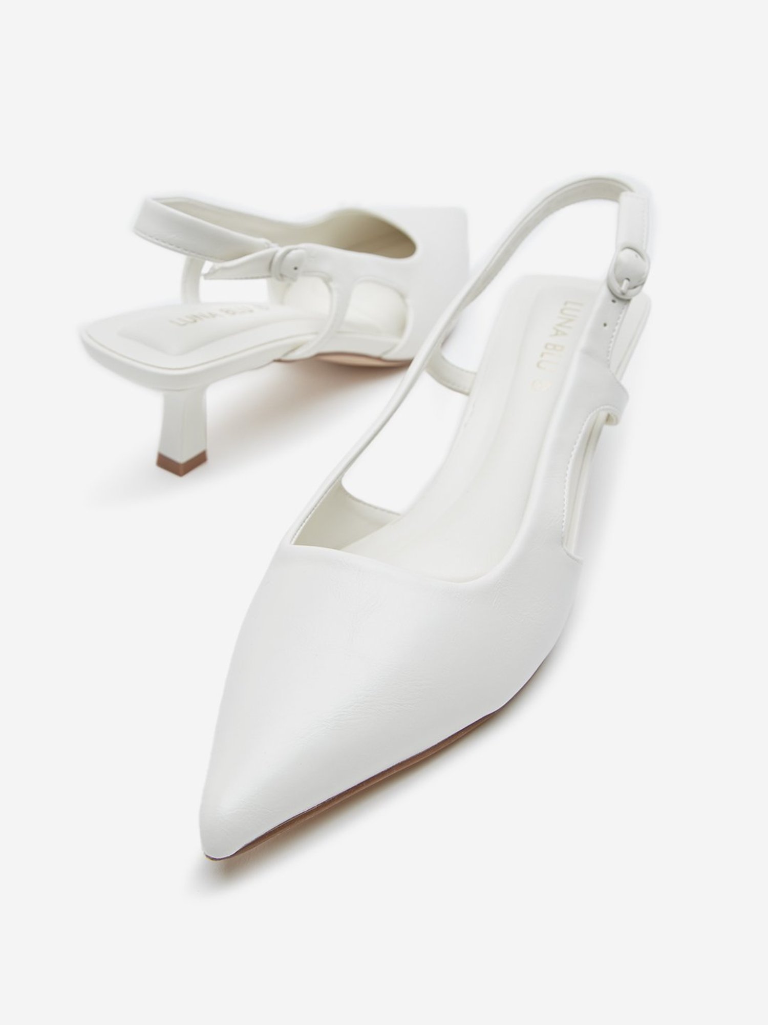 LUNA BLU by Westside Ivory Cut-Out Detailed Slingback Shoes