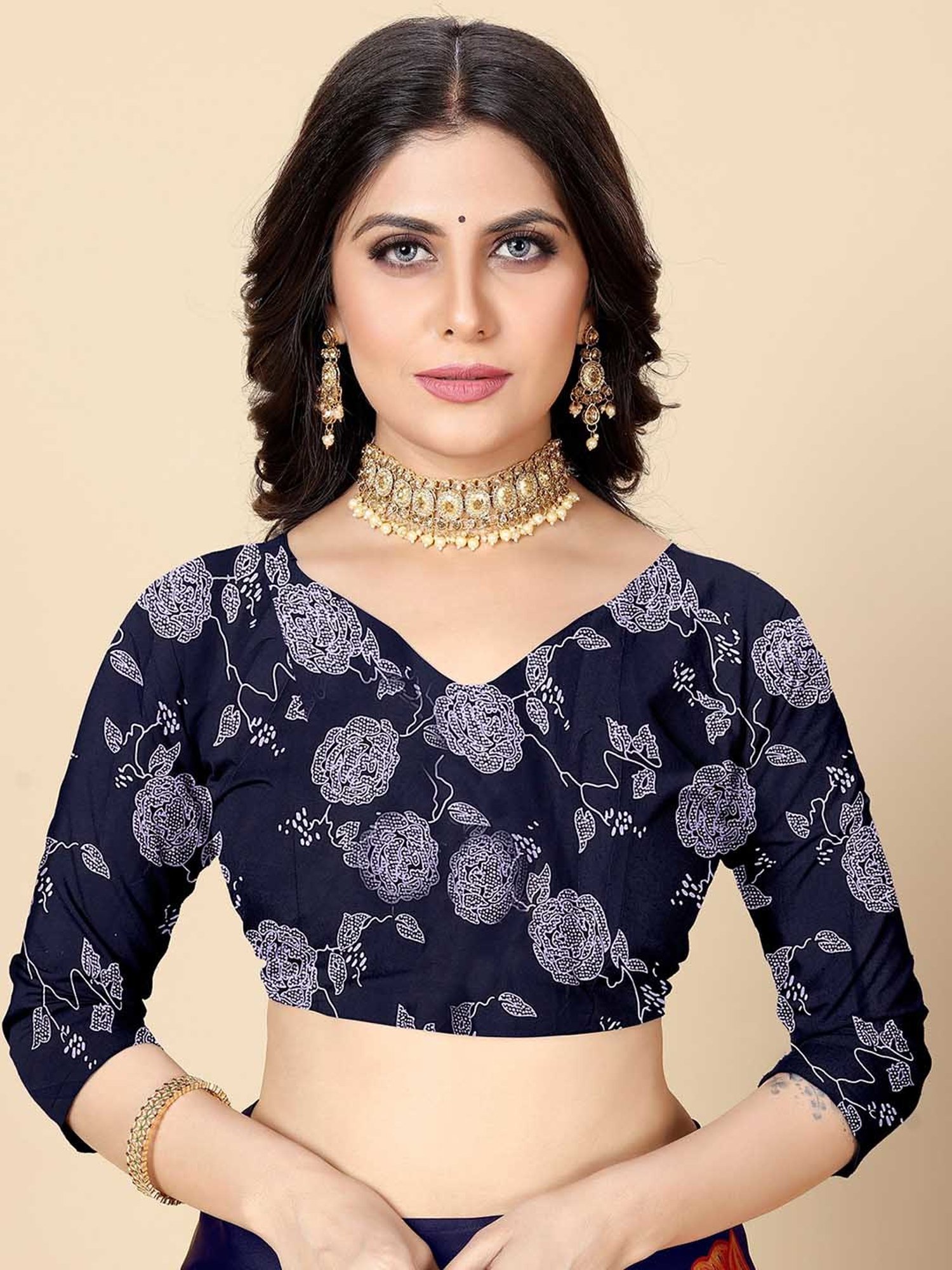 Rangita Blue Printed Saree With Blouse