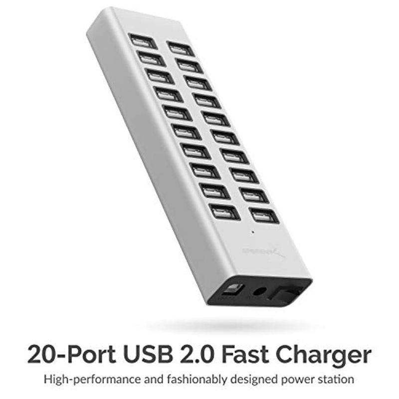 Sabrent 90W 20-Port USB 2.0 Fast Charger, 12V Power Supply Included (AX-P20C) (AX-P20C)