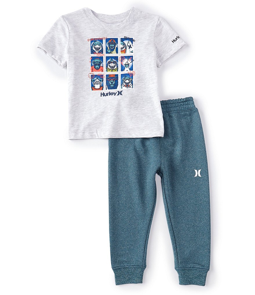 Hurley Baby Boys 12-24 Months Long-Sleeve Yearbook Graphic Tee & French Terry Pants Set