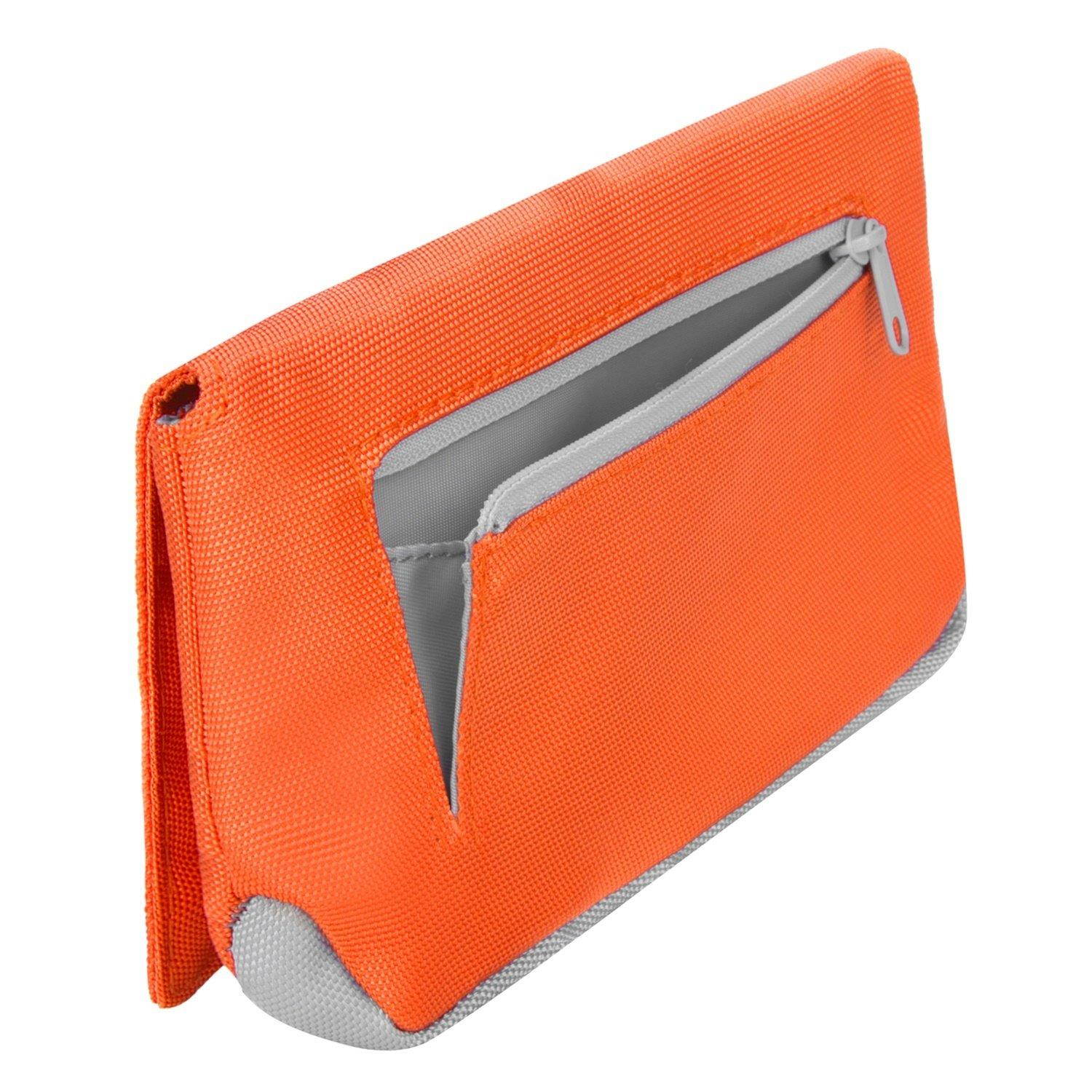 Poly Nylon Horizontal Purse Wallet Case (Orange, Grey) for Nokia 6, Nokia 5, Nokia 3, Microsoft Lumia 650 with Stereo Earphone with Mic