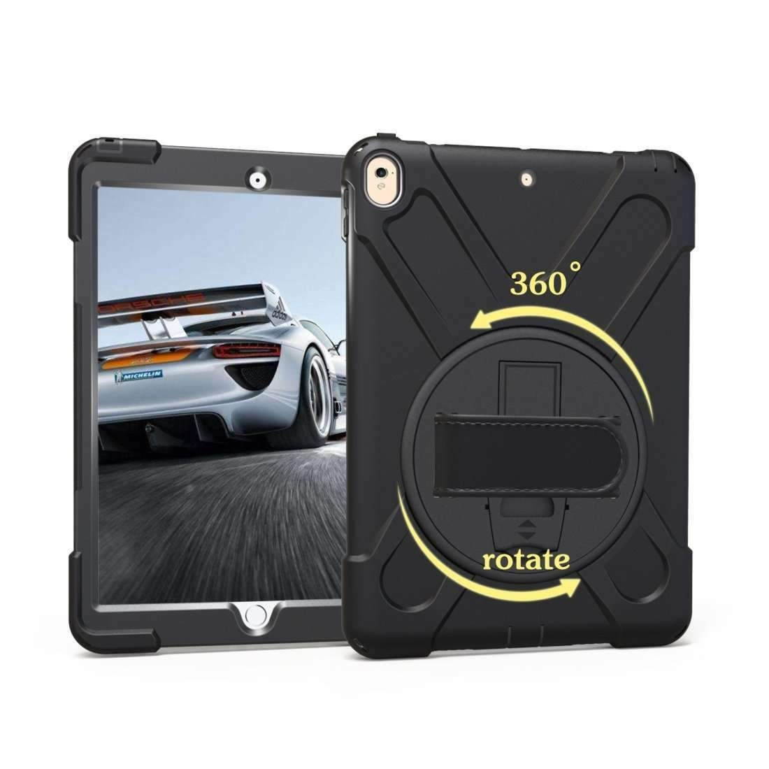 For iPad Pro 10.5 Inch Shockproof PC + Silicone Case with Holder & Strap - Black