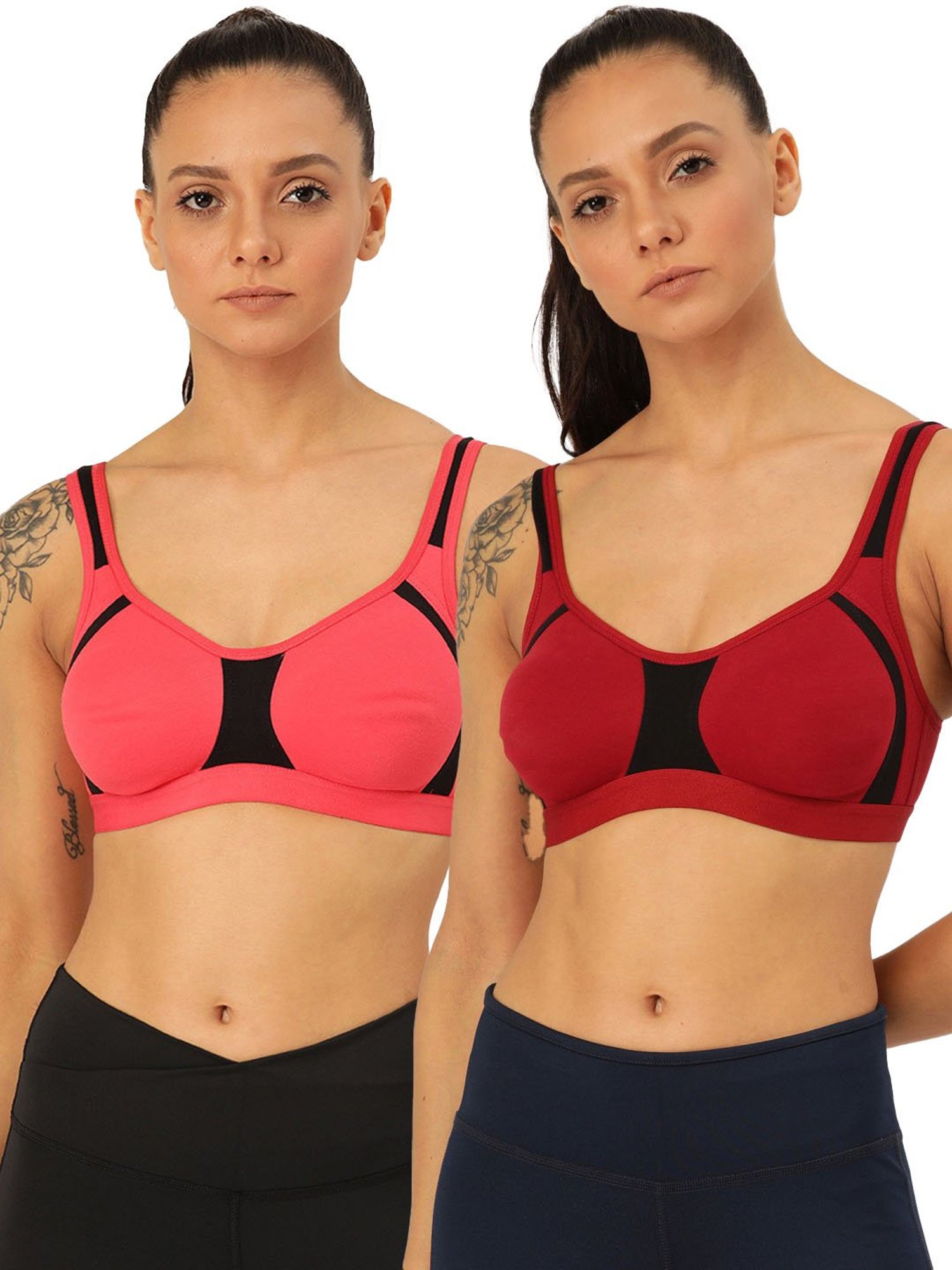Lady Lyka Multicolor Non Wired Non Padded Sports Bra (Pack of 2)