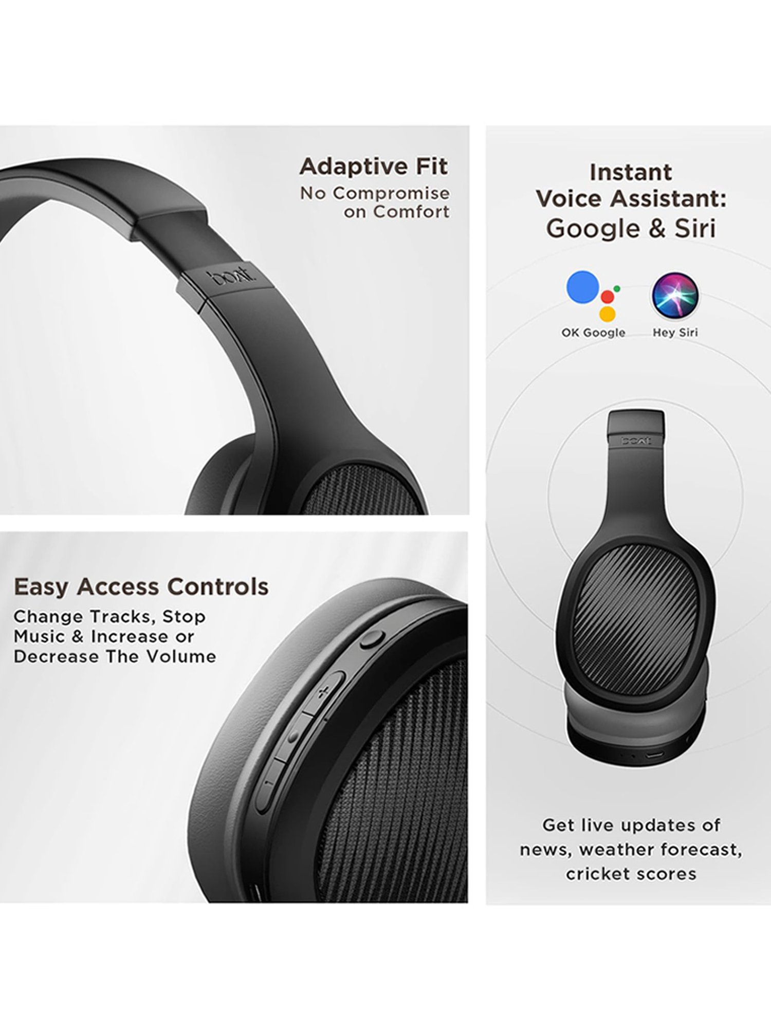 Boat Rockerz 460 Wireless Over Ear Headphones with Up to 30hrs Playtime (Black)