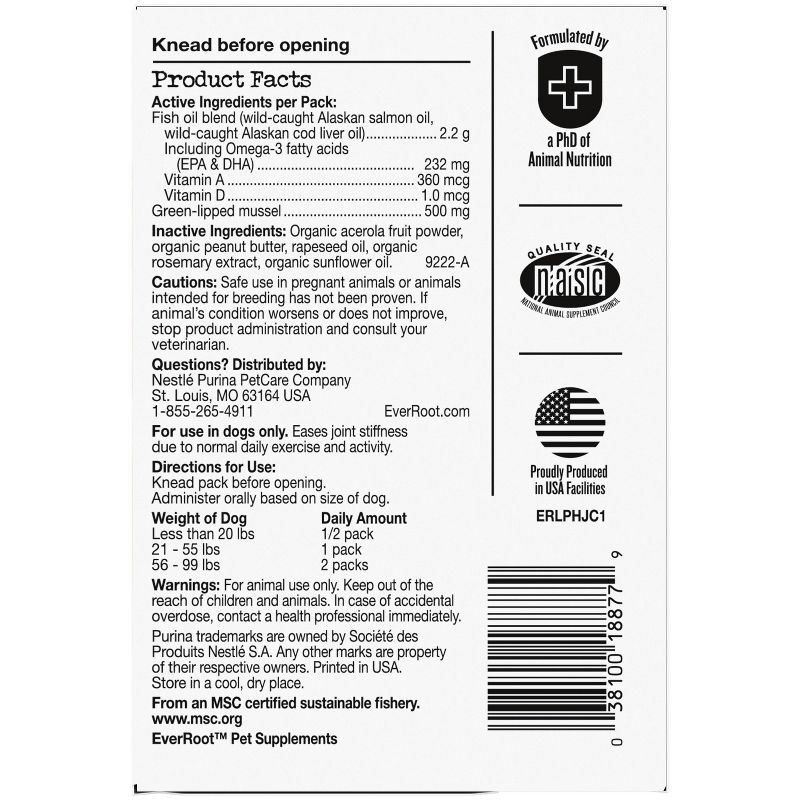 Purina EverRoot Organic Hip & Joint Dog Supplement Liquid Packs - 14ct