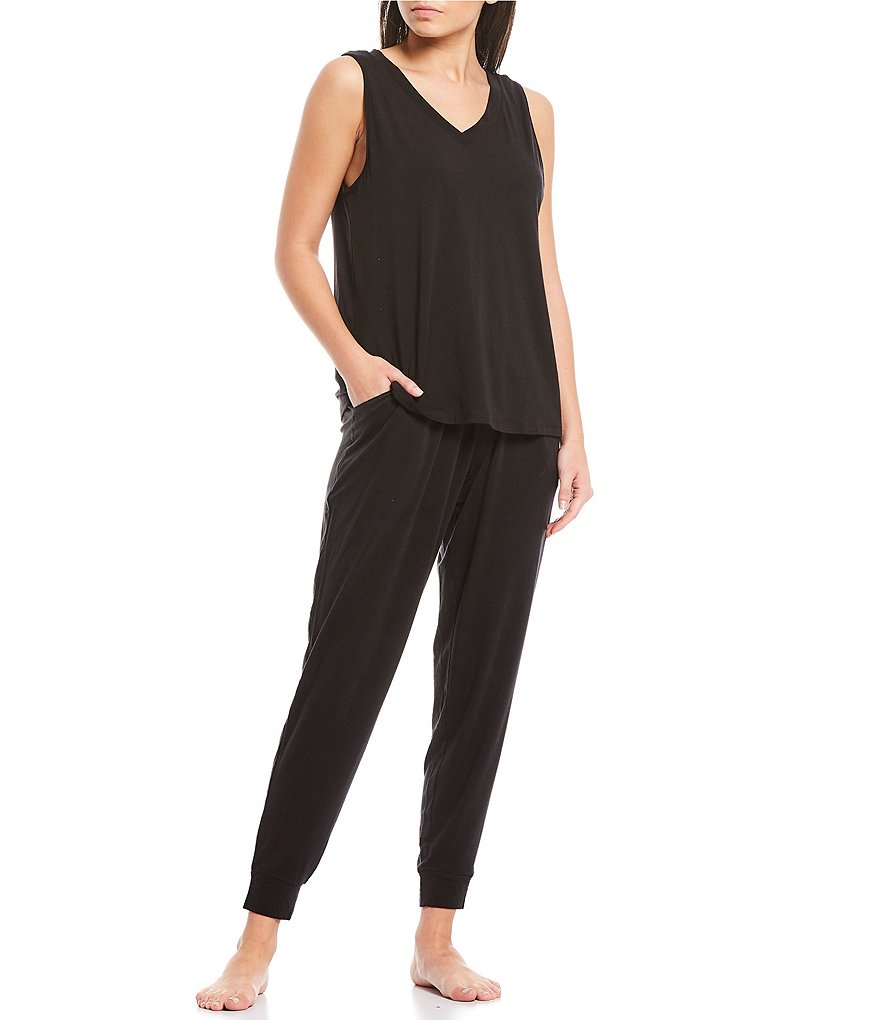 Nottibianche Solid Jersey Knit V-Neck Sleeveless Lounge Top