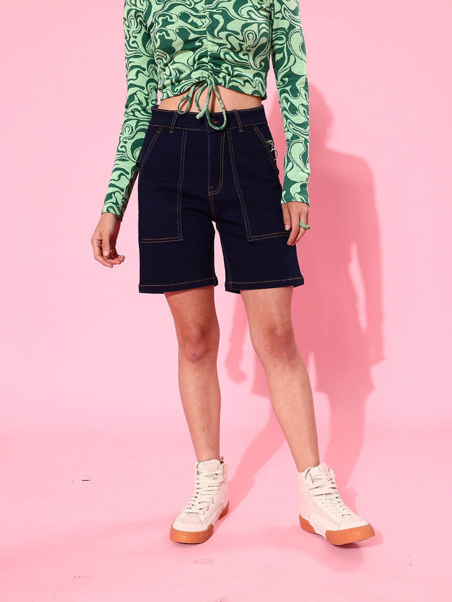 DOLCE CRUDO Dark Blue Denim Shorts