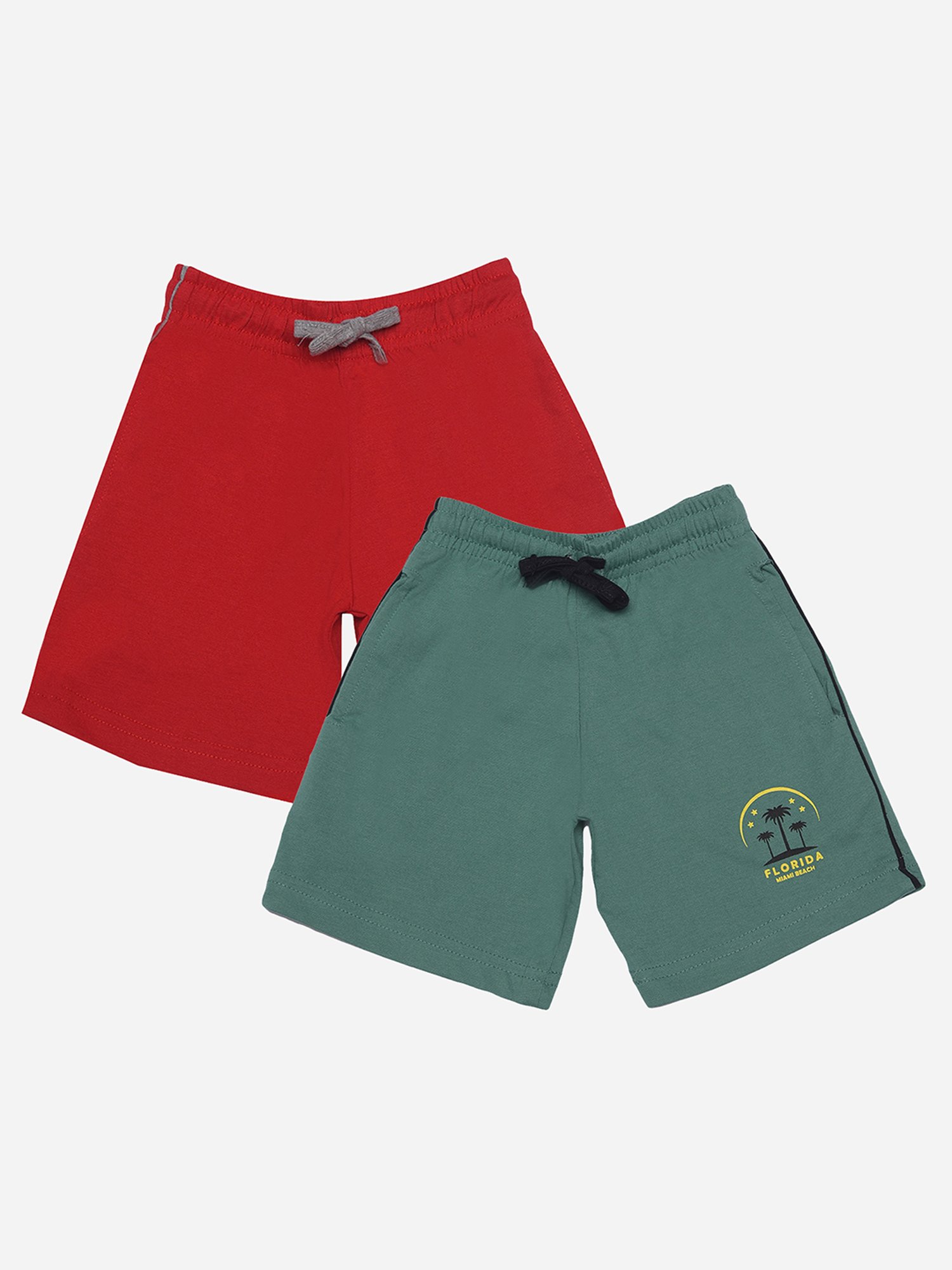 Dollar Boys Sage Green & Red Solid Bermuda (Pack Of 2)