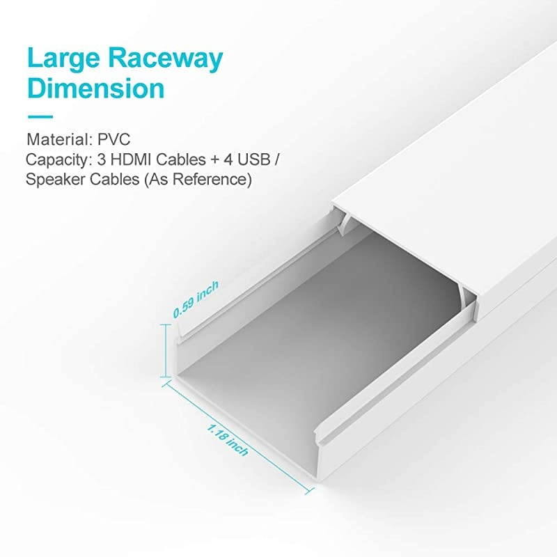 Management OnWall Cord Hider Cord Organizer Raceway Kit 150 inch Raceway Channels to Hide and Conceal s Cords and Wires for TV Desk Home 10X L15 W118 H059