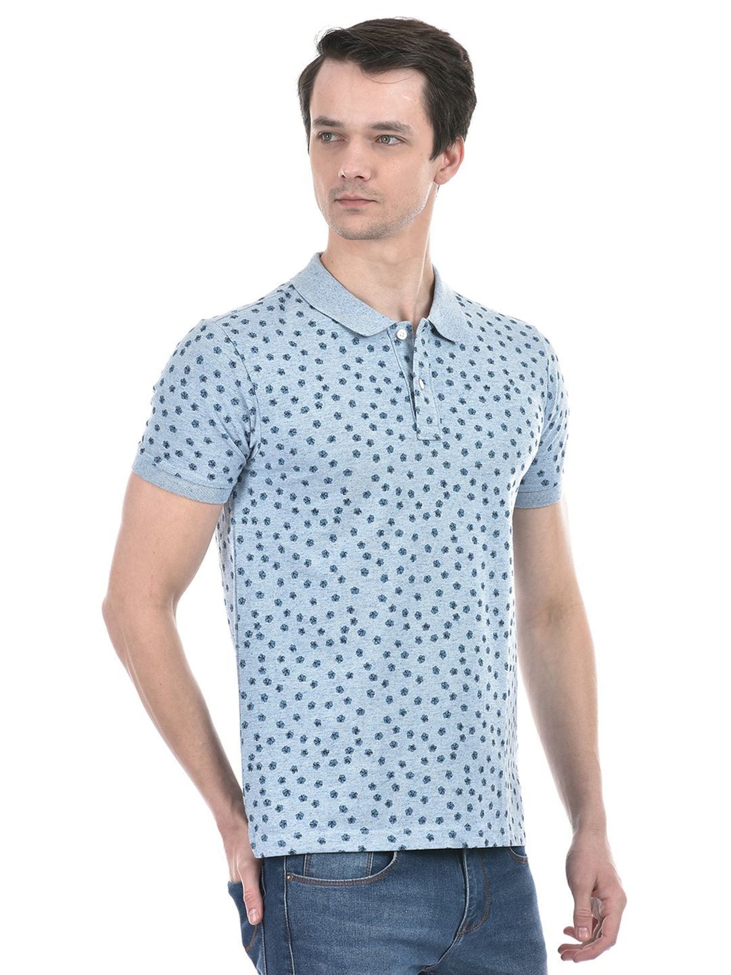 Numero Uno Sky Cotton Regular Fit Printed Polo T-Shirt