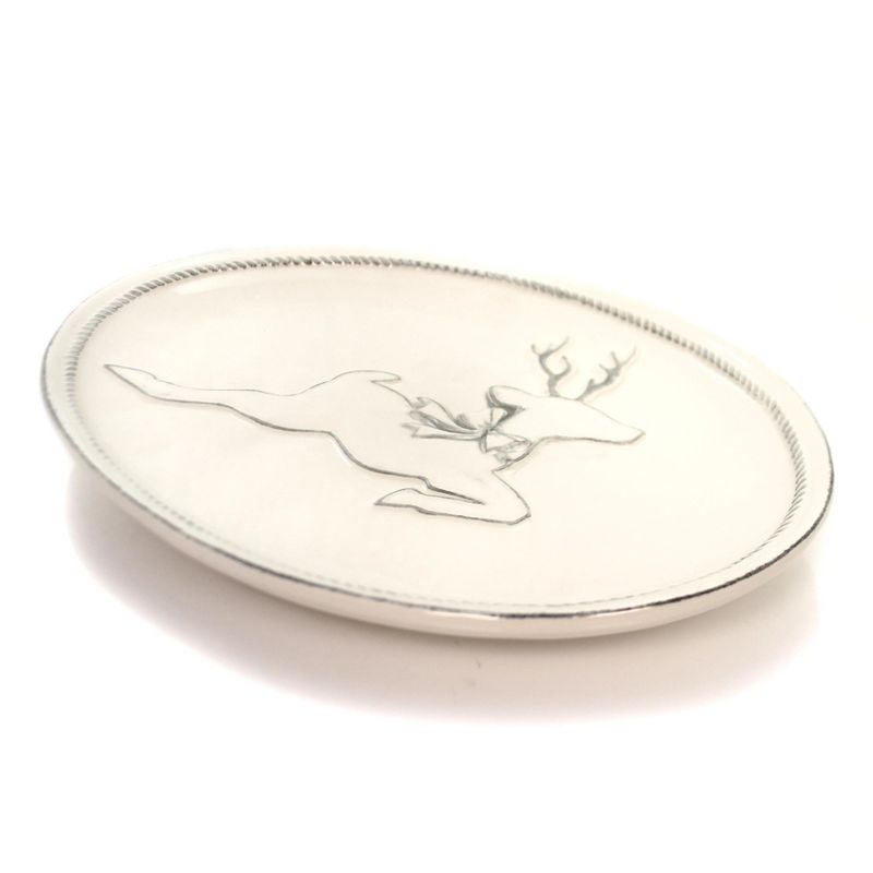 Tabletop 1.25" Holiday Dancer Platter Reindeer Jumping Oval Burton & Burton  -  Serving Platters