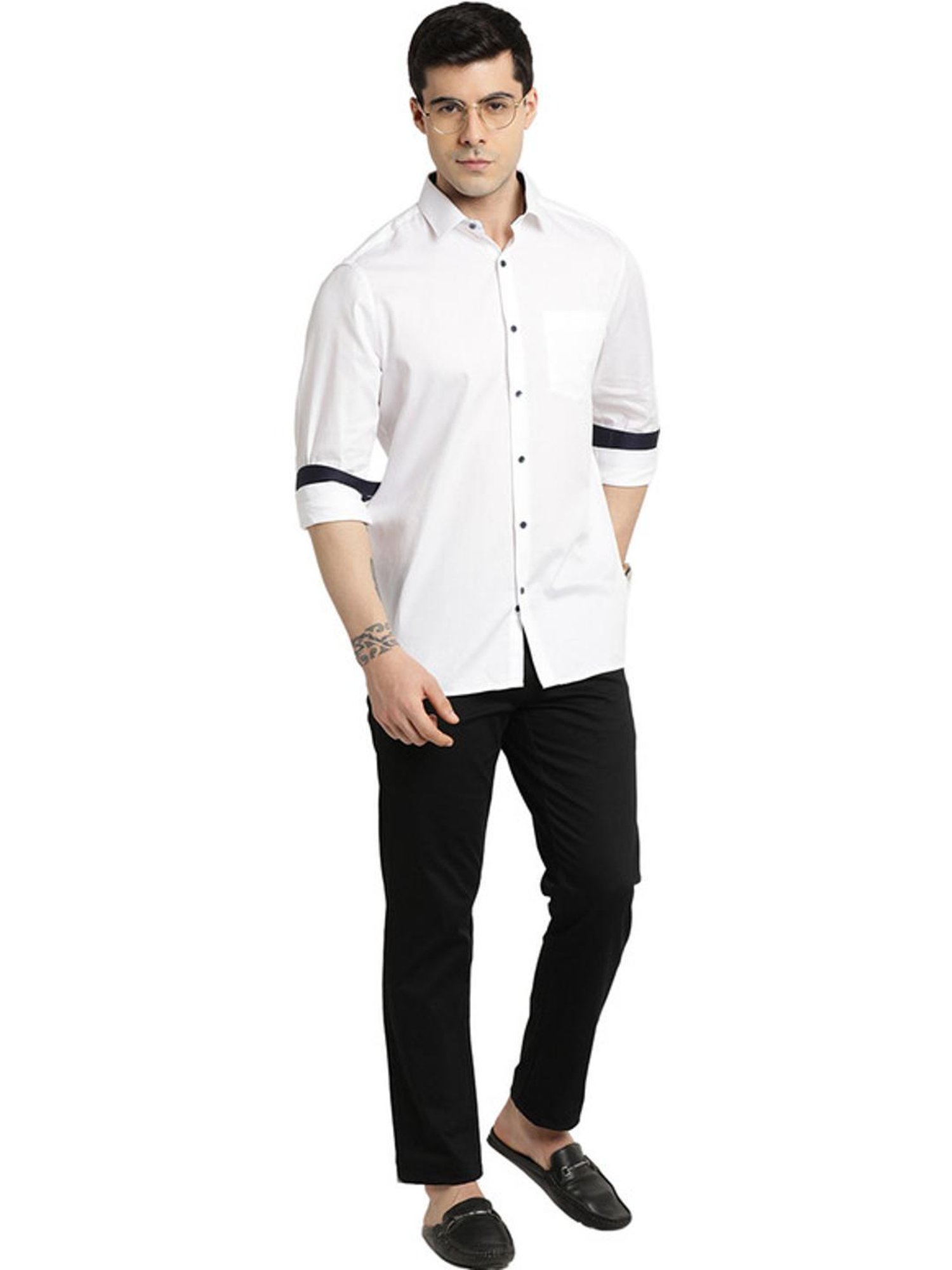 Turtle White Cotton Slim Fit Shirt