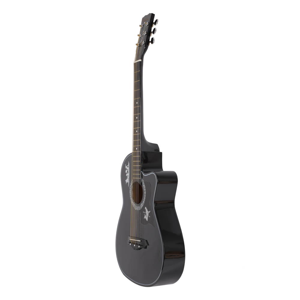 Glarry GT507 38 inch Spruce Guitar with Bag & Strap & Guitar Pick & LCD Mixer & Guard Plate & String Pure Black