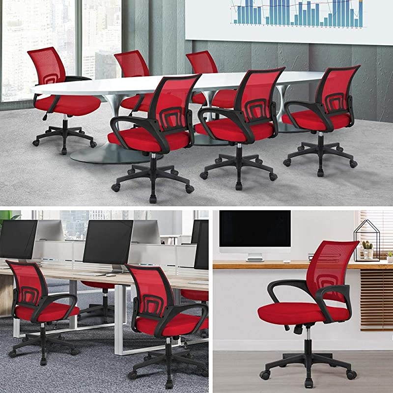 Ergonomic Mesh Office Chair MidBack Height Adjustable Computer Chair wLumbar Support 360 Rolling Casters 125kg276lb Weight Capacity Red