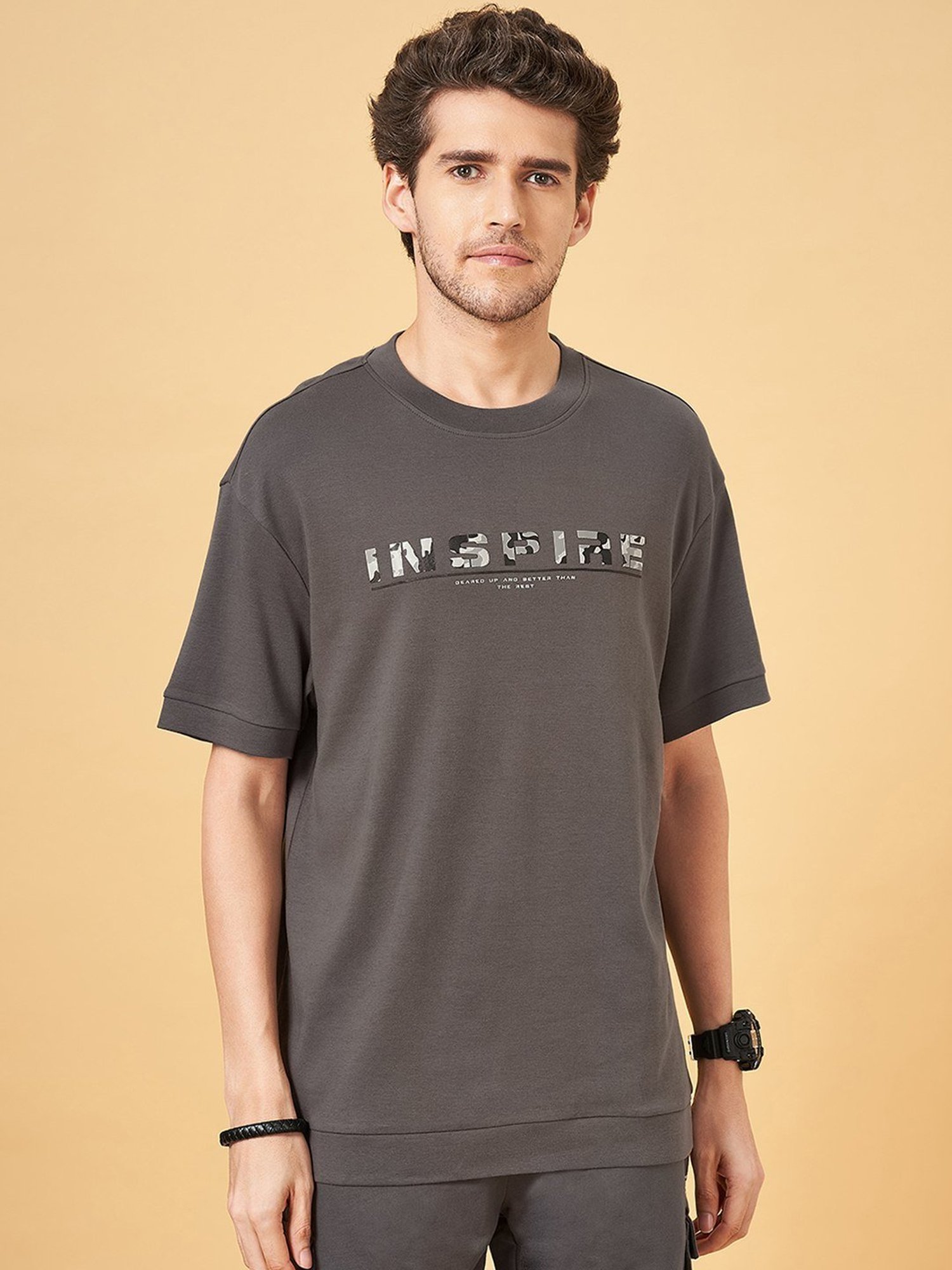 Street 808 By Pantaloons Steel Gray Loose Fit T-Shirt