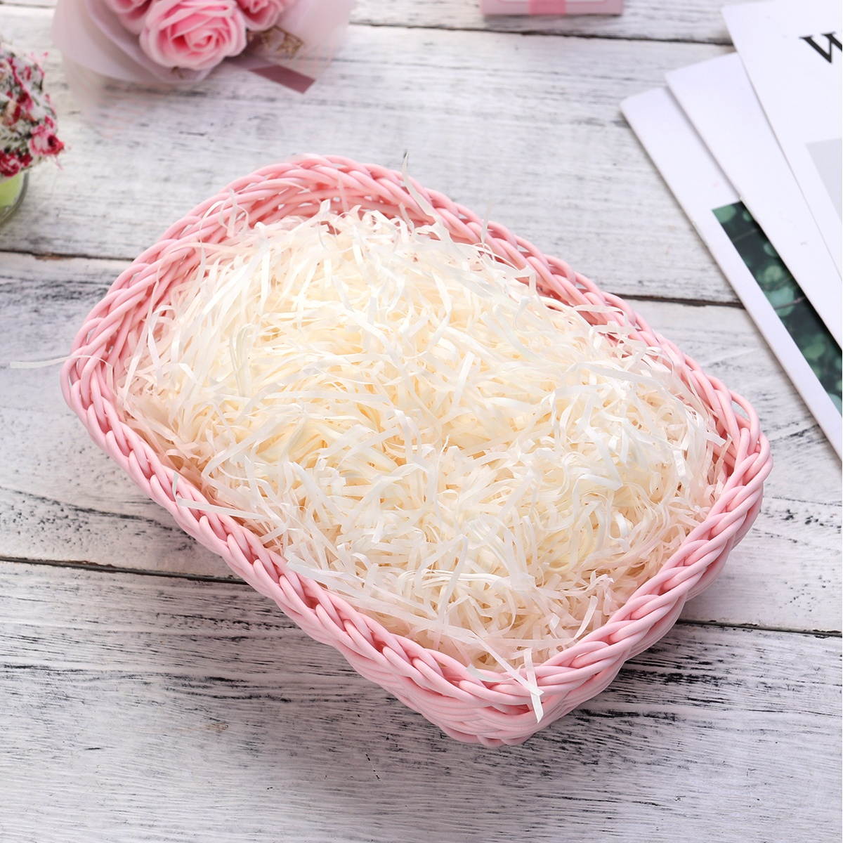 Colored Cut Paper Shred Filler for Gift Wrapping and Box Filling Candy Chocolate Void Filler with Natural Lafite Grass Silk Paper 20G/Bag (White)