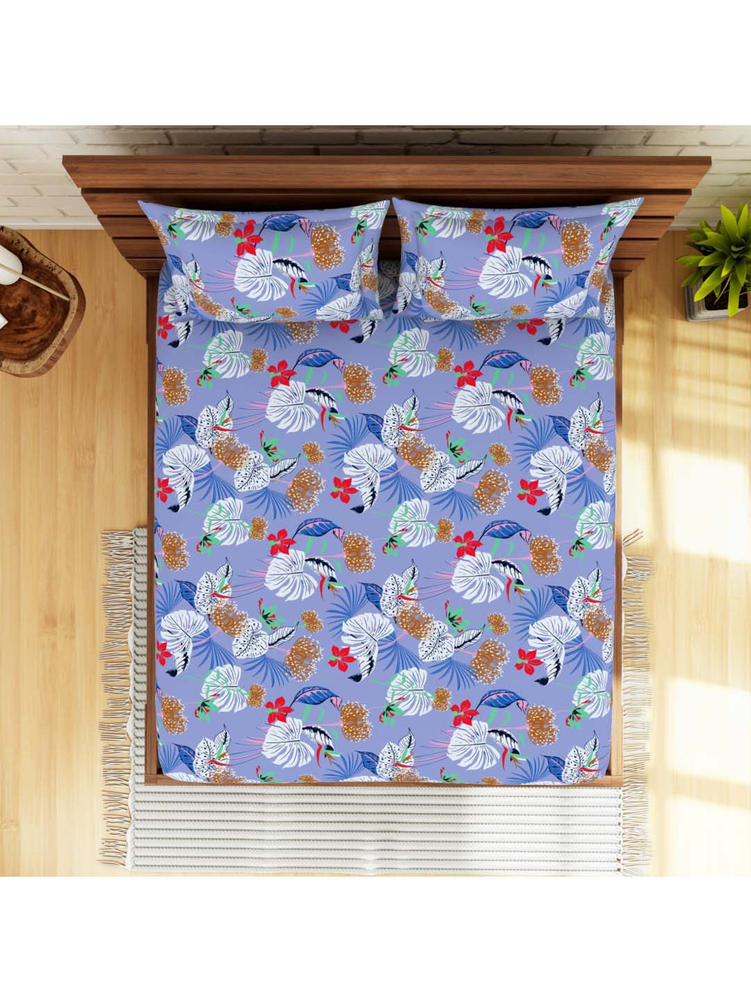 SWHF Purple & Brown Cotton 113 TC Double Bedsheet Sets