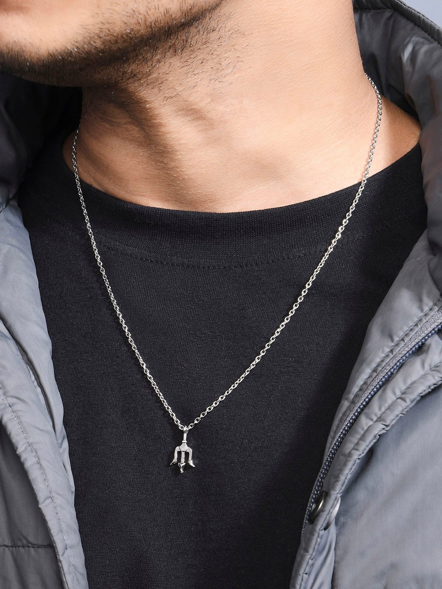 The Bro Code Silver-Plated Thrishul Pendant Necklace for Men