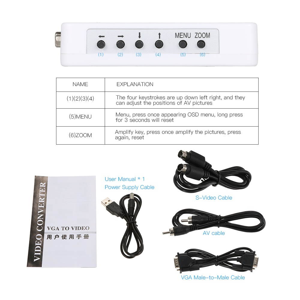 VGA to RCA S-Video Adapter PC Laptop to TV Video Converter Composite Switch Box