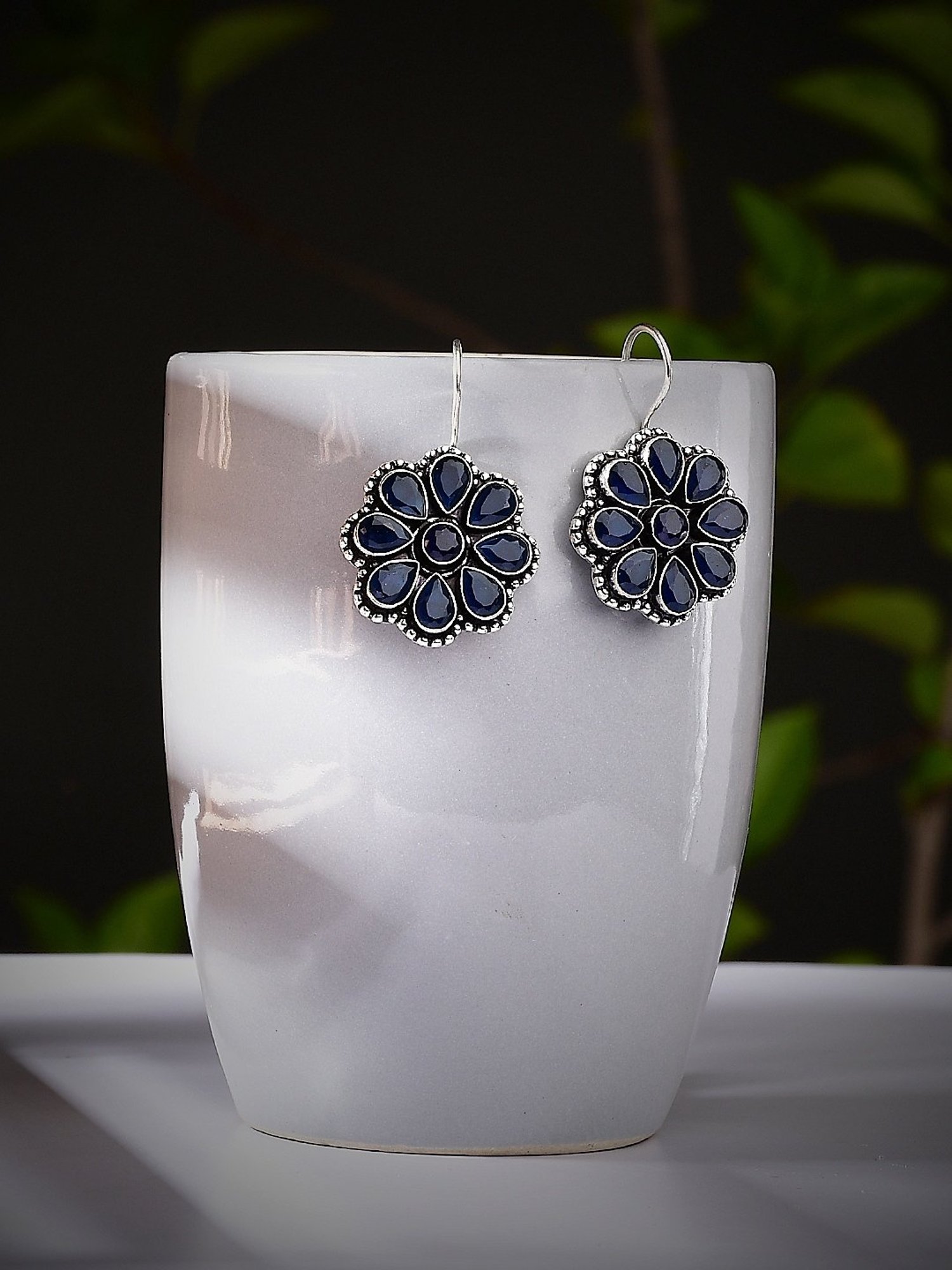 Imli Street Blue Silver Tone Stone-Studded Handcrafted Drop Earrings
