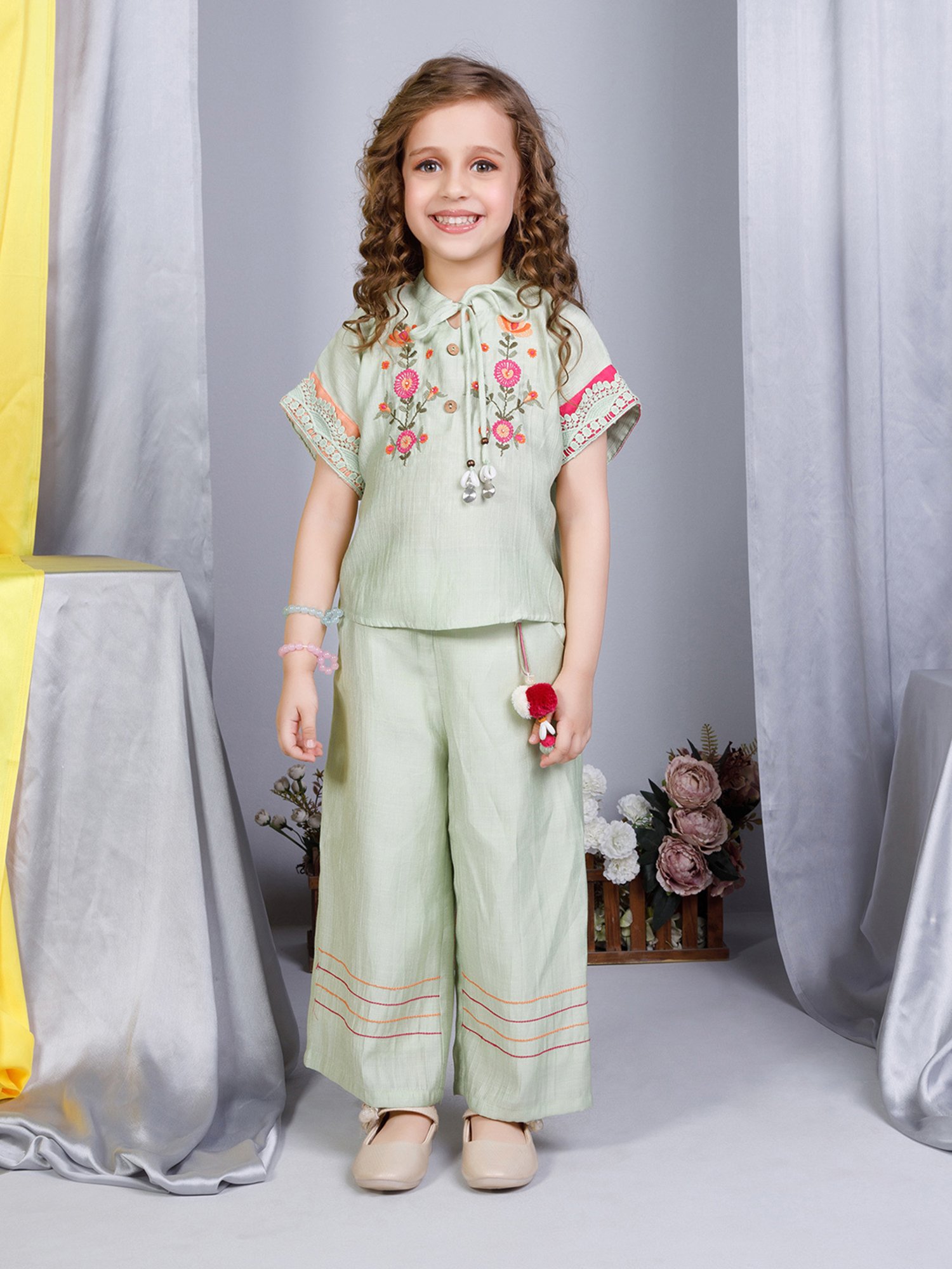 Peppermint Kids Green Embroidered Top with Culottes