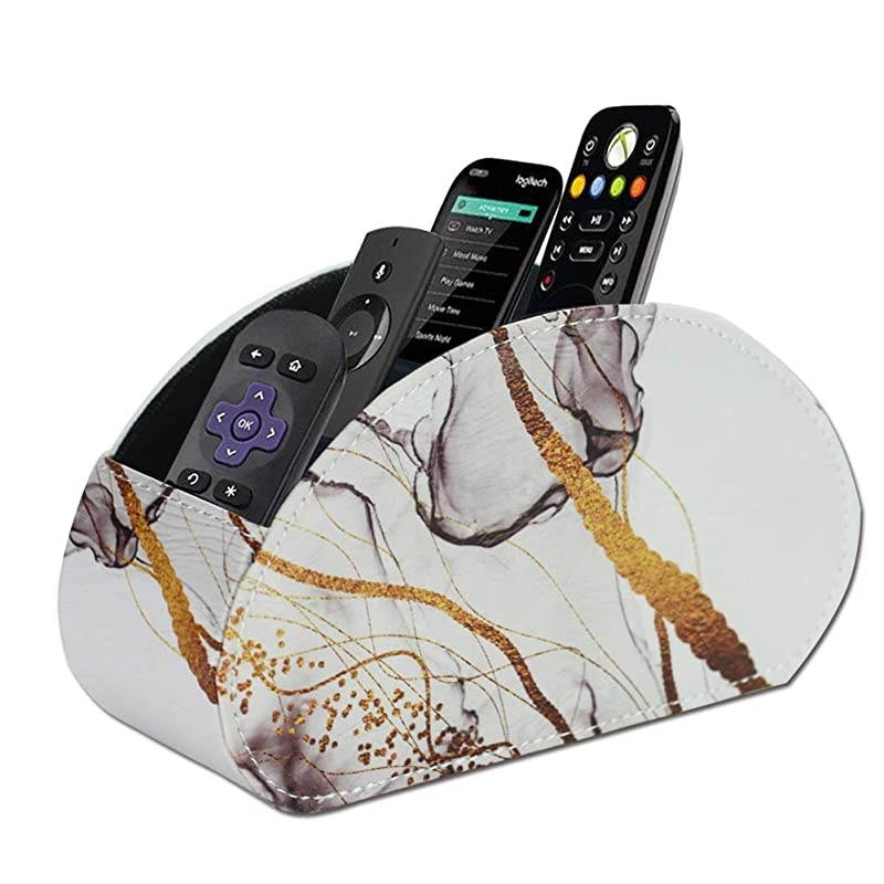 Remote Control Holder, Supply Organizer PU Leather Remote Caddy Desktop Organizer with 5 Spacious Compartments for TV Remotes/Media Controllers/Office Supplies(1 Pack,1-Blackish Green)