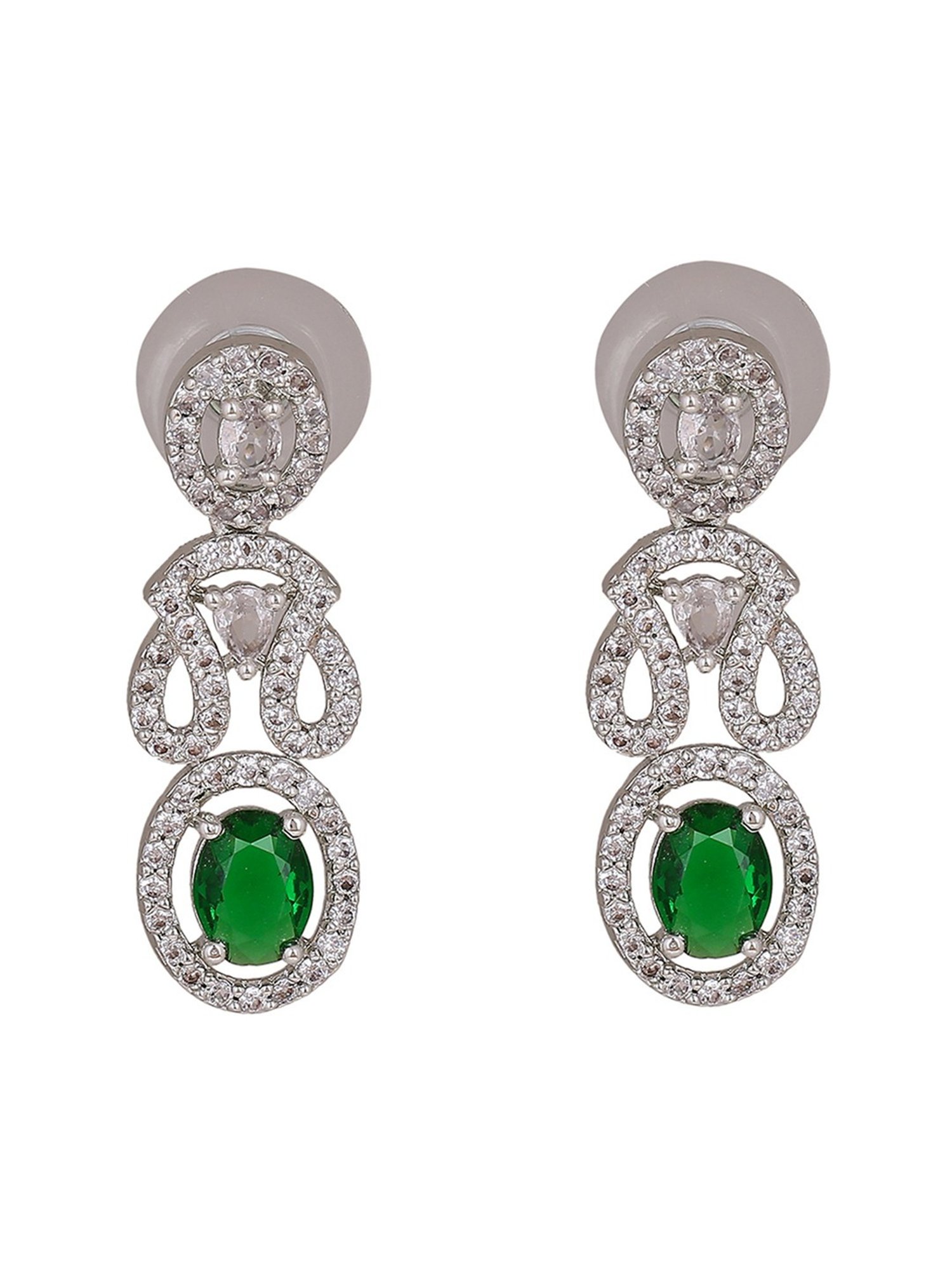 Estele Rhodium-Plated CZ Charming Dangler Earrings