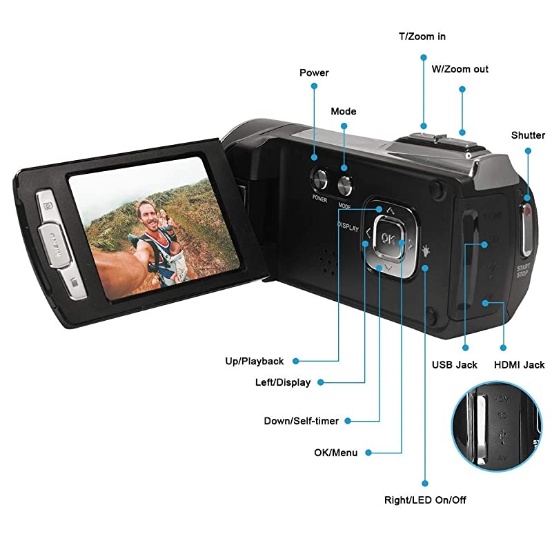 Camera Camcorders Digital Camera Recorder FHD 1080P 12MP 2.7 Inch 270 Degree Rotation Screen 8X Digital Zoom Camcorder Vlog Camera Digital Camcorder with Rechargeable Battery