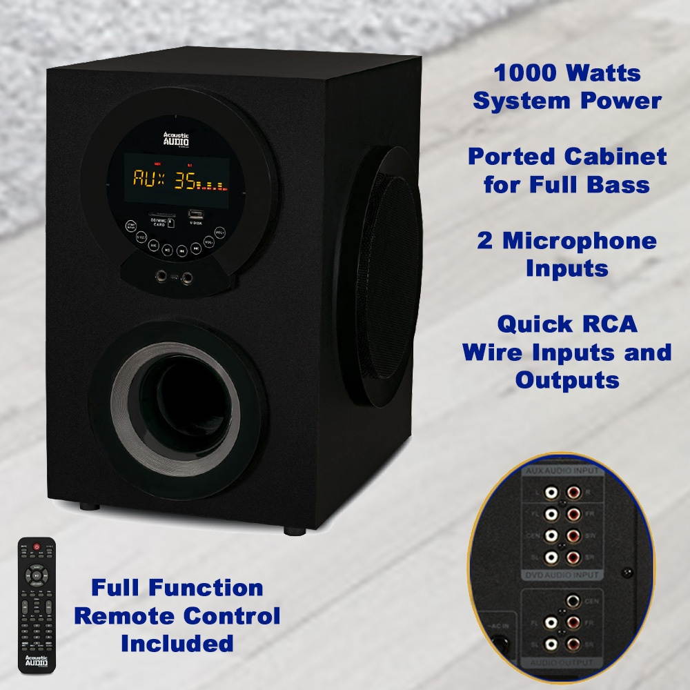 Acoustic Audio AAT3002 Tower 5.1 Bluetooth Speaker System with 8" Powered Subwoofer and Microphone
