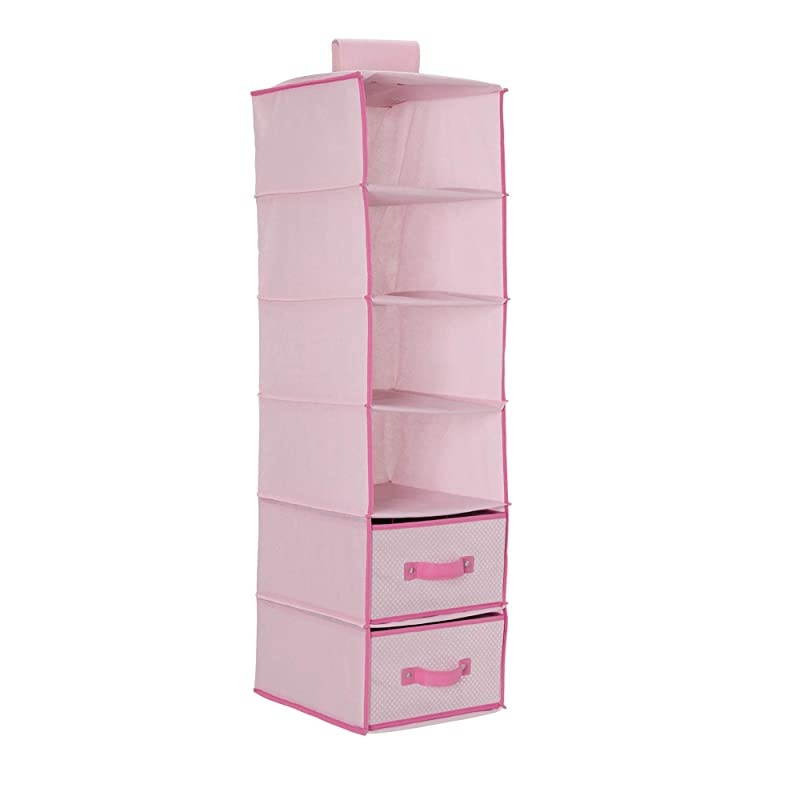 6 Shelf Hanging Wall Storage with 2 Drawers Easy StorageOrganization Solution Holds Sweaters Shirts Pants Accessories More Movable Drawers Allow for Customization Pink