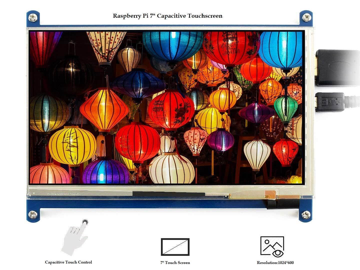 for Raspberry Pi 7 inch Capacitive Touch Screen IPS Display HDMI LCD Module 1024&times;600 Touchscreen for Raspberry Pi 3/2/1 Model B B+ A+/BeagleBone Black/Banana Pi, Support Windows 10/8.1/8/7