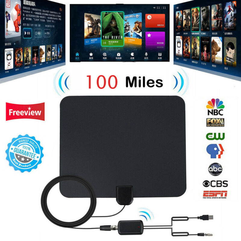 Antenna TV Digital HD 200 Mile Range Skywire TV Indoor 1080P 4K 16ft Coax Cables