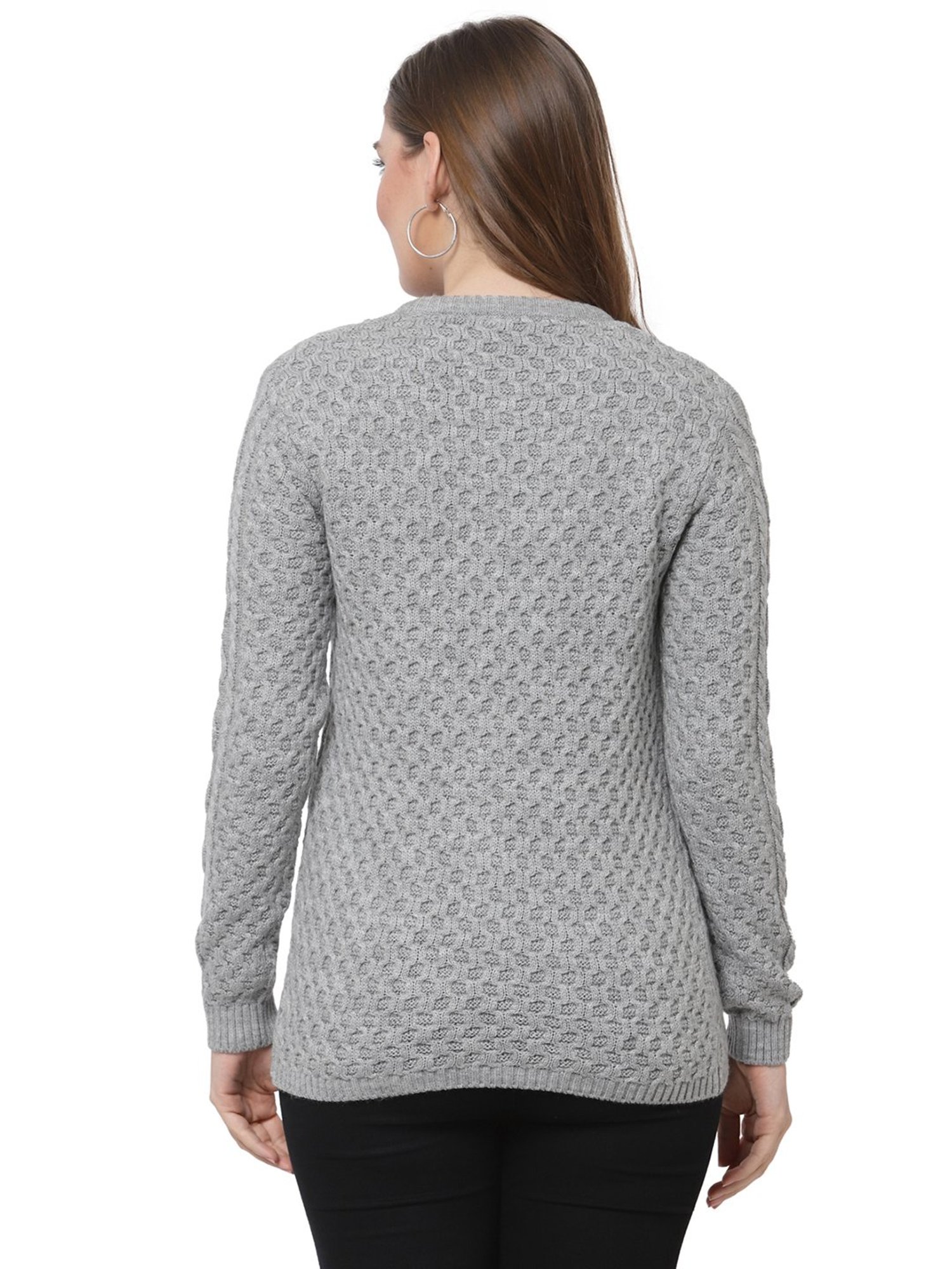Kalt Light Grey Cable Design Sweater