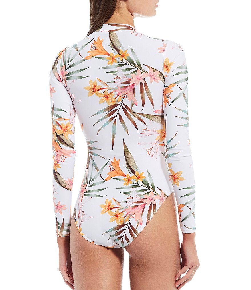 GB Tropical Eden Zip Front Long Sleeve Rashguard One-Piece Swimsuit